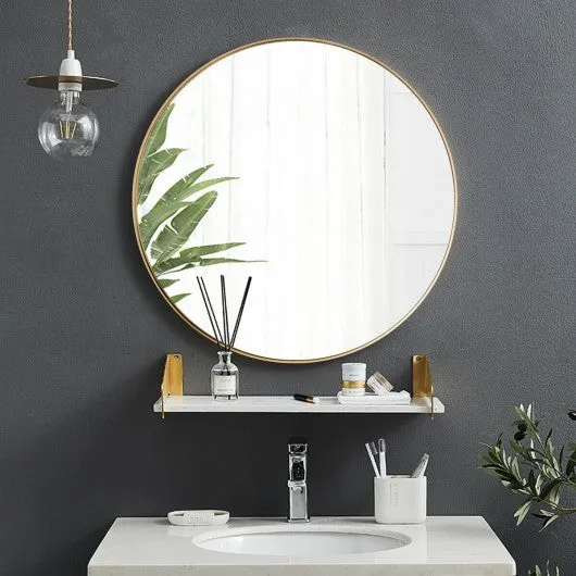 27.5" Modern Metal Wall-Mounted Round Mirror for Bathroom-Golden