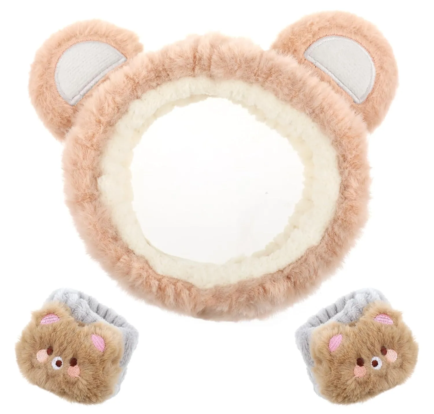 3 Pieces Face Wash Headband and Wristband Set, Cute Bear Ears Spa Headband Makeup Skincare Hair Band Towels Wrist Bands Facial Head Wraps Wrist Scrunchies for Women Girls