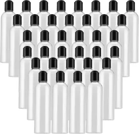 40 Pack 8 Oz Plastic Bottles with Disc Top Caps, Refillable Clear Travel Squeeze Lotion Bottles Containers with Black Bulk Disc Cap for Shampoo, Body Wash, Creams, Soap