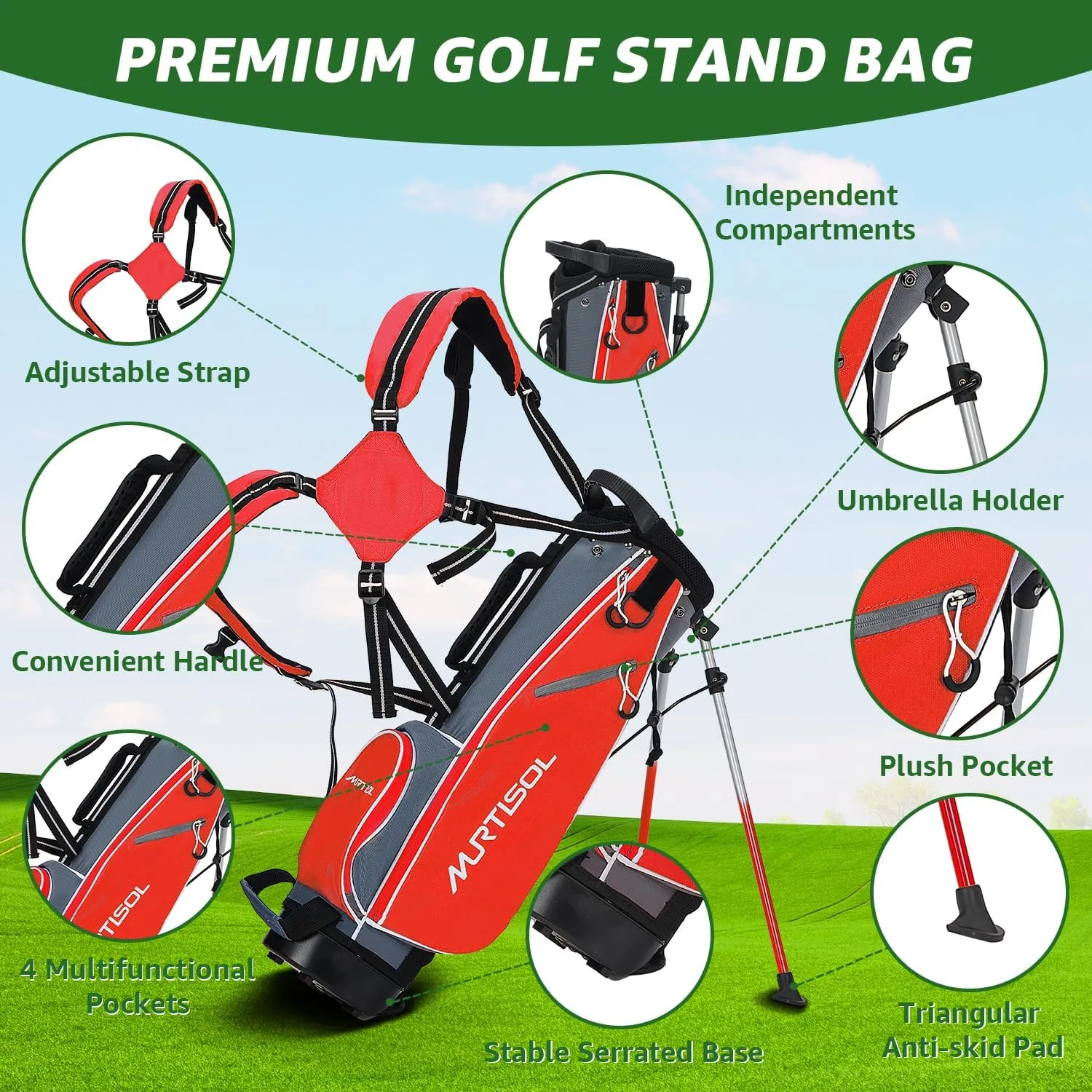 5/6 Pieces Kids Golf Club Set, Junior Golf Club Set Ages (5-8)(9-12)(12-14) Includes Stand Bag, 1# Drive, 5# Hybrid, 6/7#, 9/P# Irons and Putter Right Hand for Boys Girls