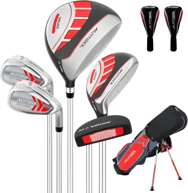 5/6 Pieces Kids Golf Club Set, Junior Golf Club Set Ages (5-8)(9-12)(12-14) Includes Stand Bag, 1# Drive, 5# Hybrid, 6/7#, 9/P# Irons and Putter Right Hand for Boys Girls