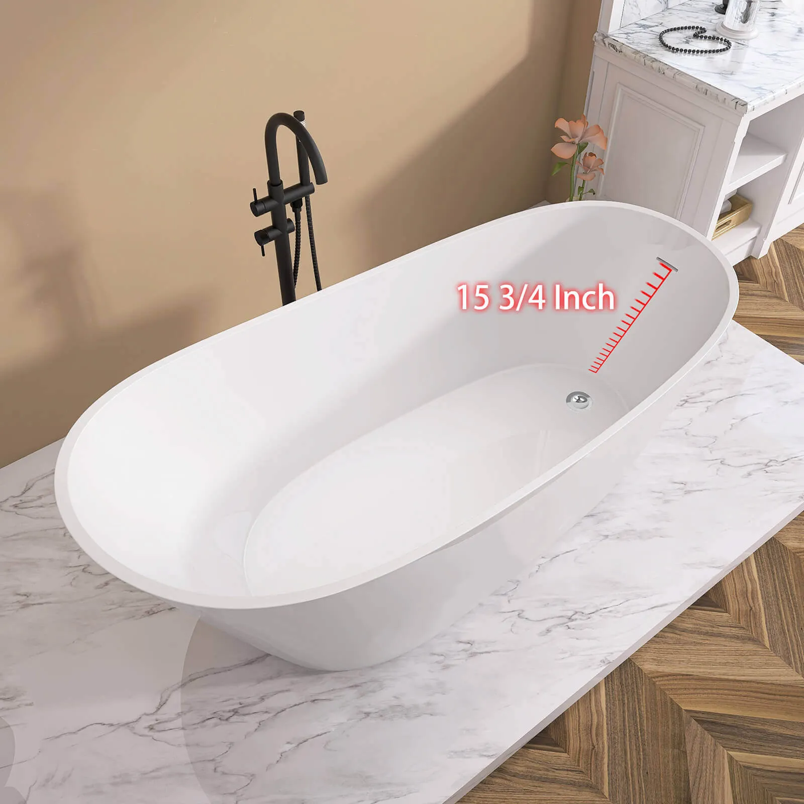 59" Acrylic Single Slipper Tub with Pop-Up Drain