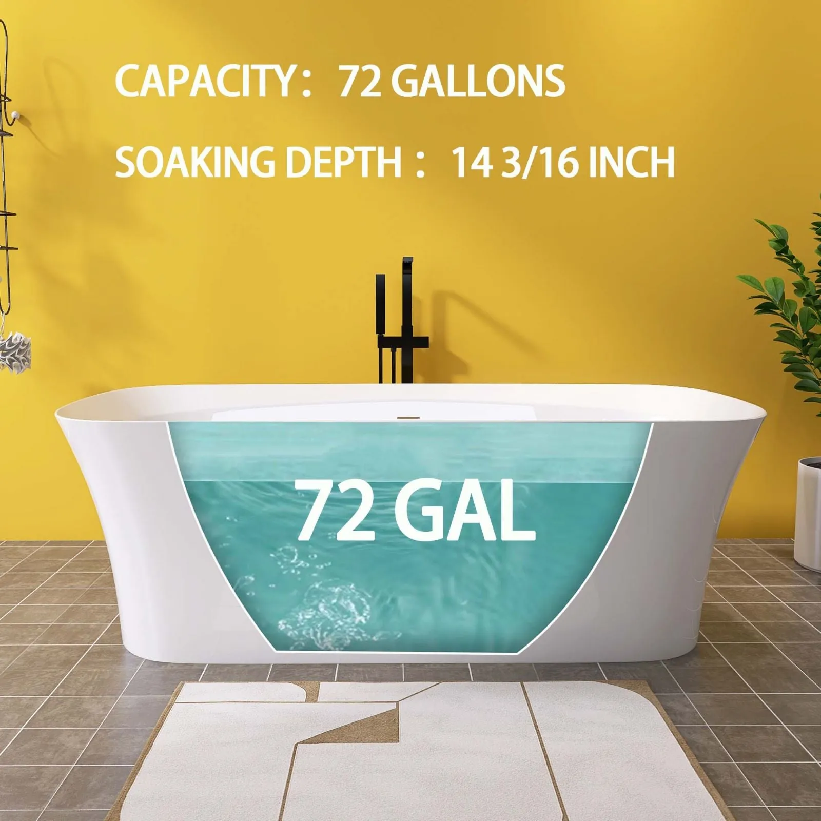 67'' Beveled Edge Flat Bottom Acrylic Bathtub