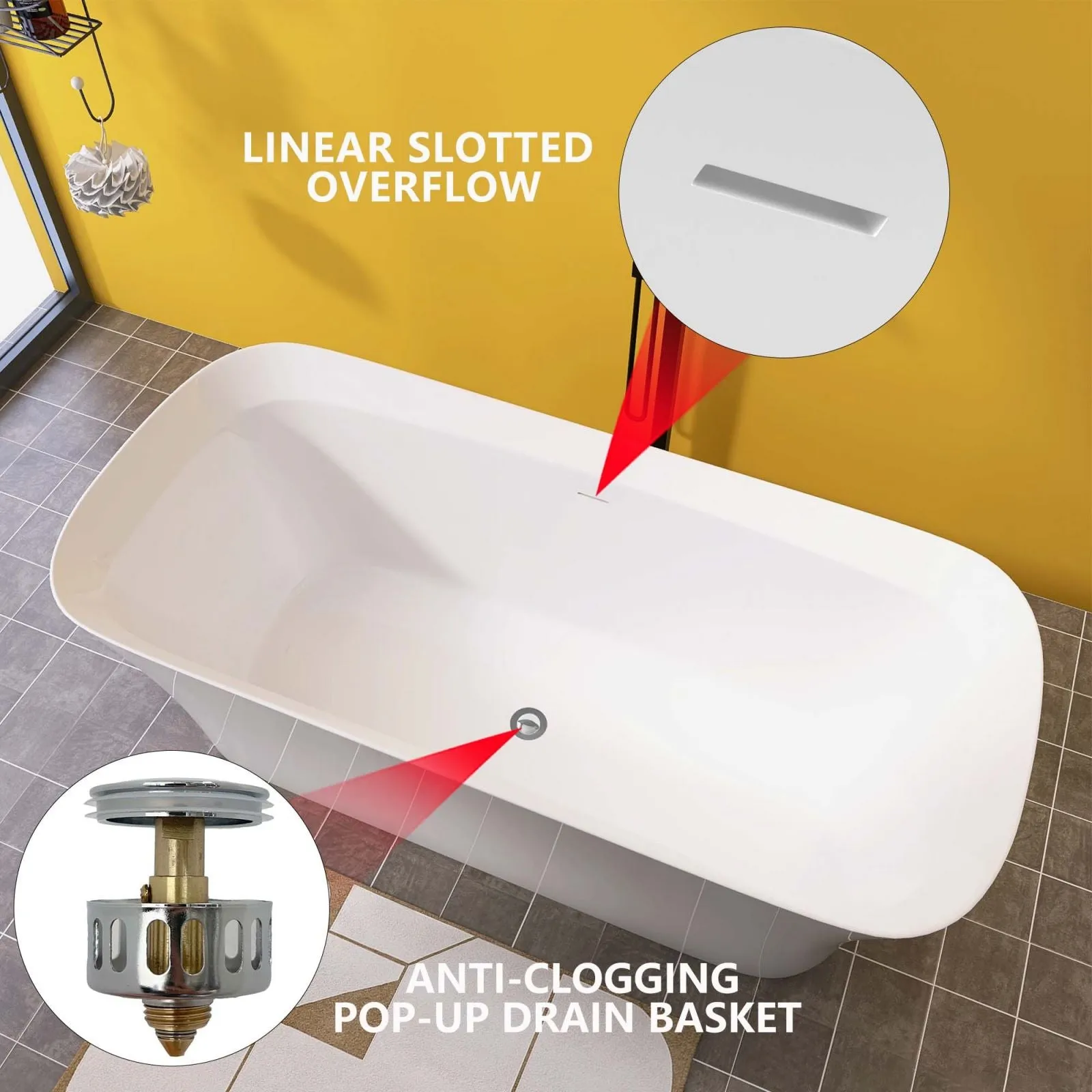 67'' Beveled Edge Flat Bottom Acrylic Bathtub
