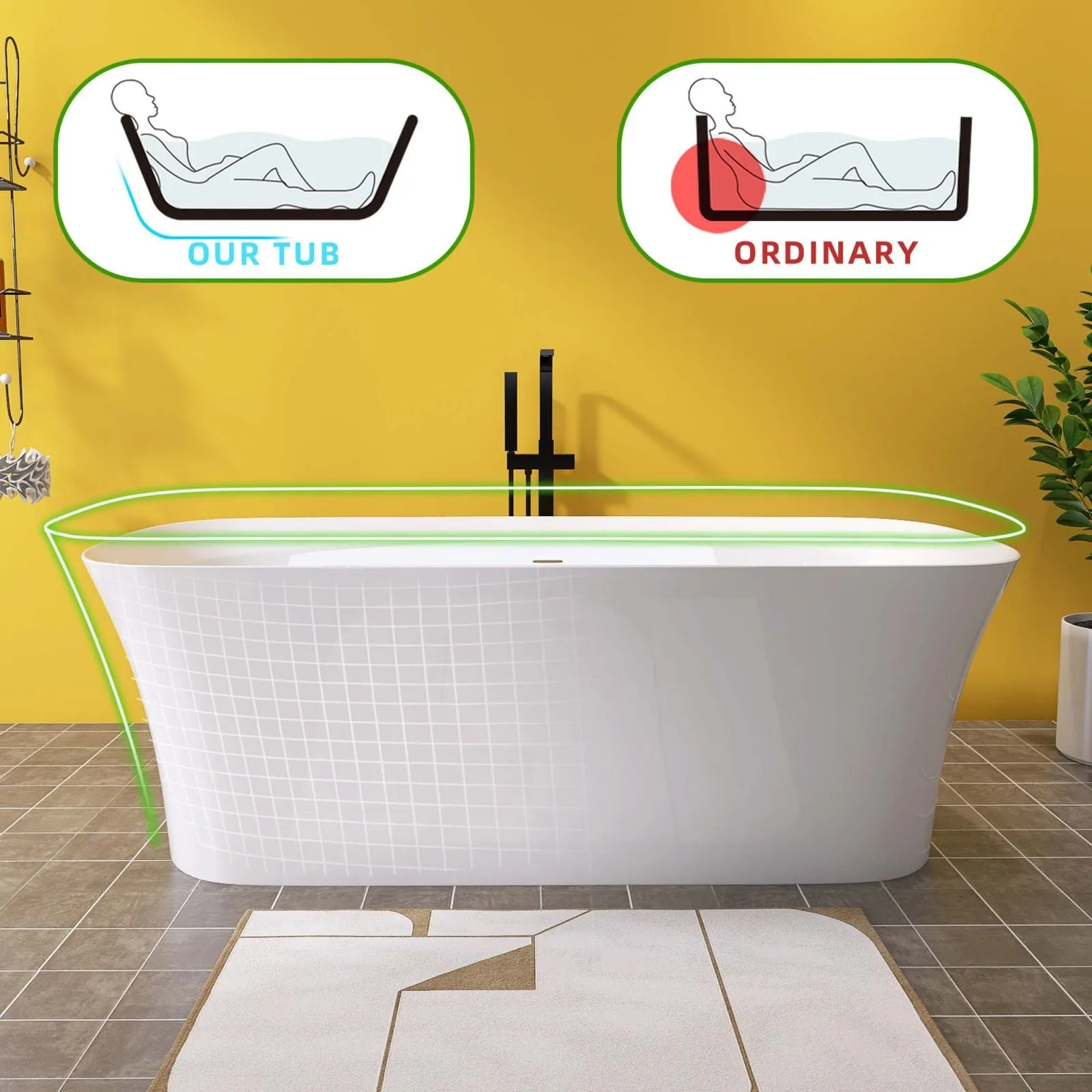 67'' Beveled Edge Flat Bottom Acrylic Bathtub