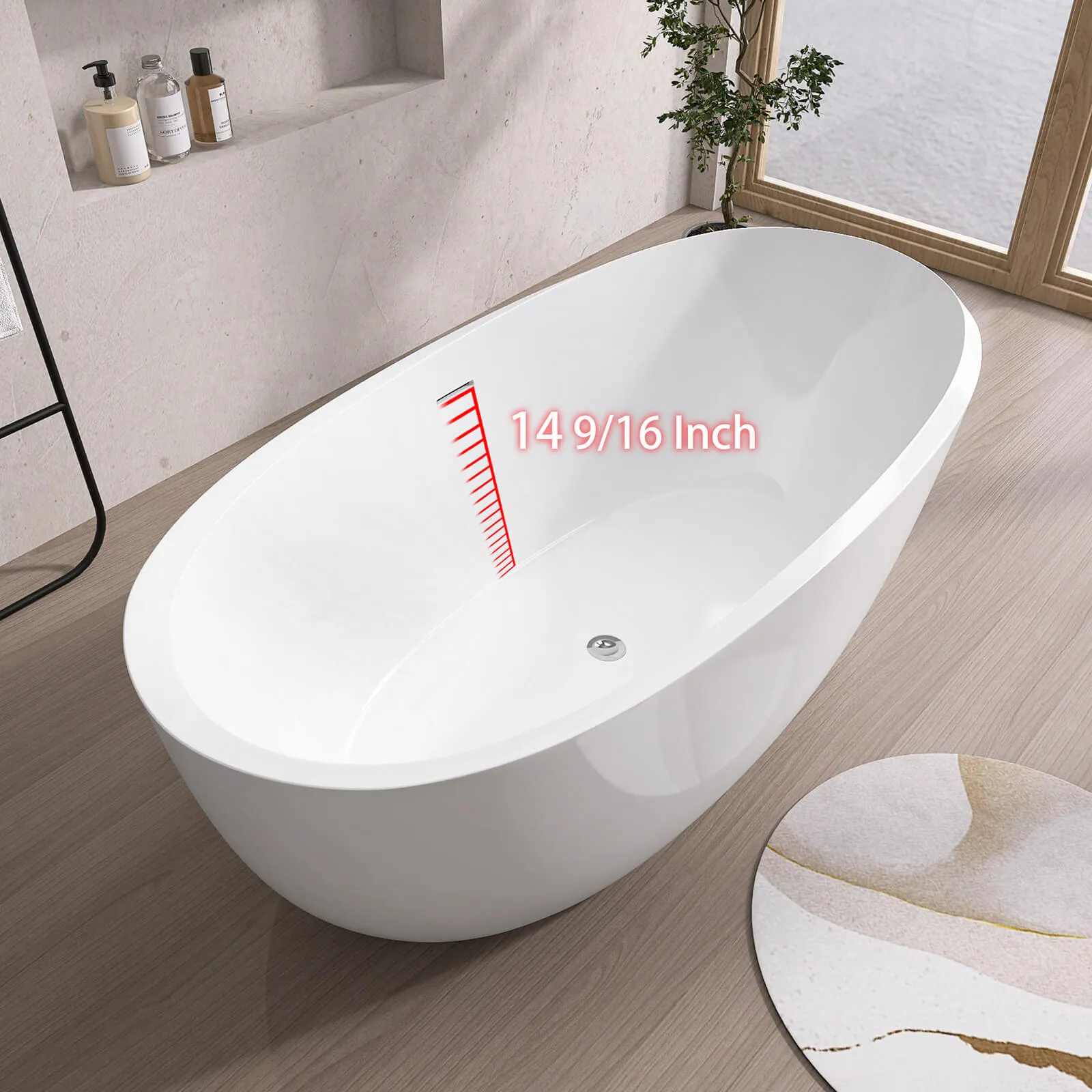 67" Acrylic Double Ended Tub with Center Overflow