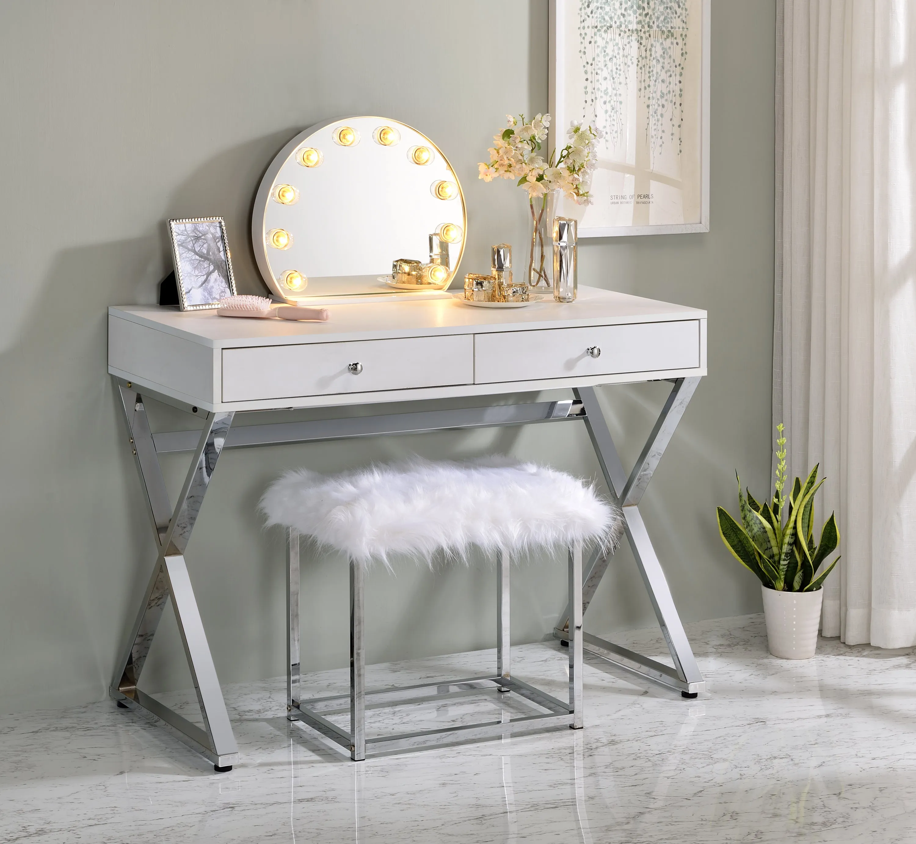 ACME Alma Accent Mirror, White Finish AC00787