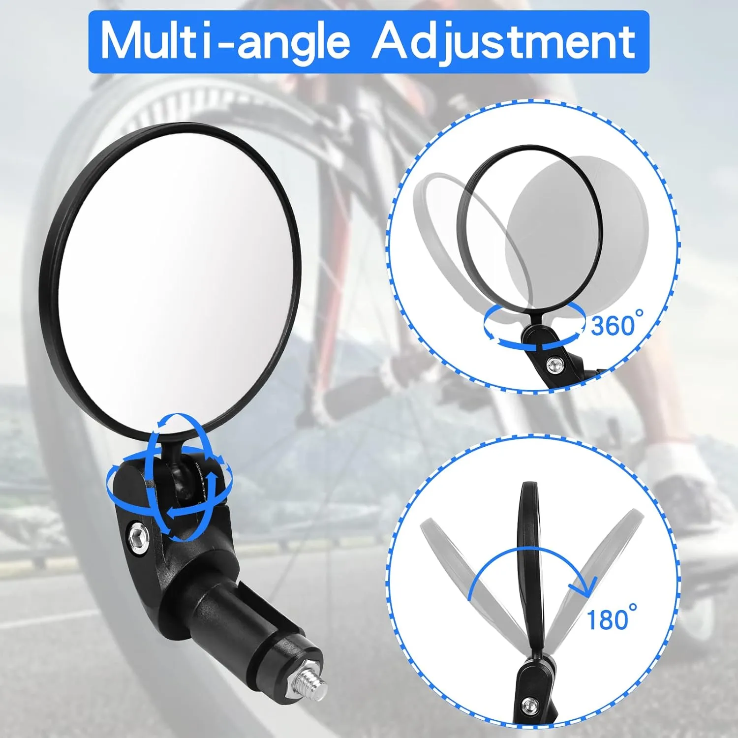 Bike Mirror 2Pcs 360 Rotatable HD Bicycle Handlebar Rearview Mirrors, Adjustable Bike Bar End Mirror for Electric MTB Mountain Road Bikes Cycling