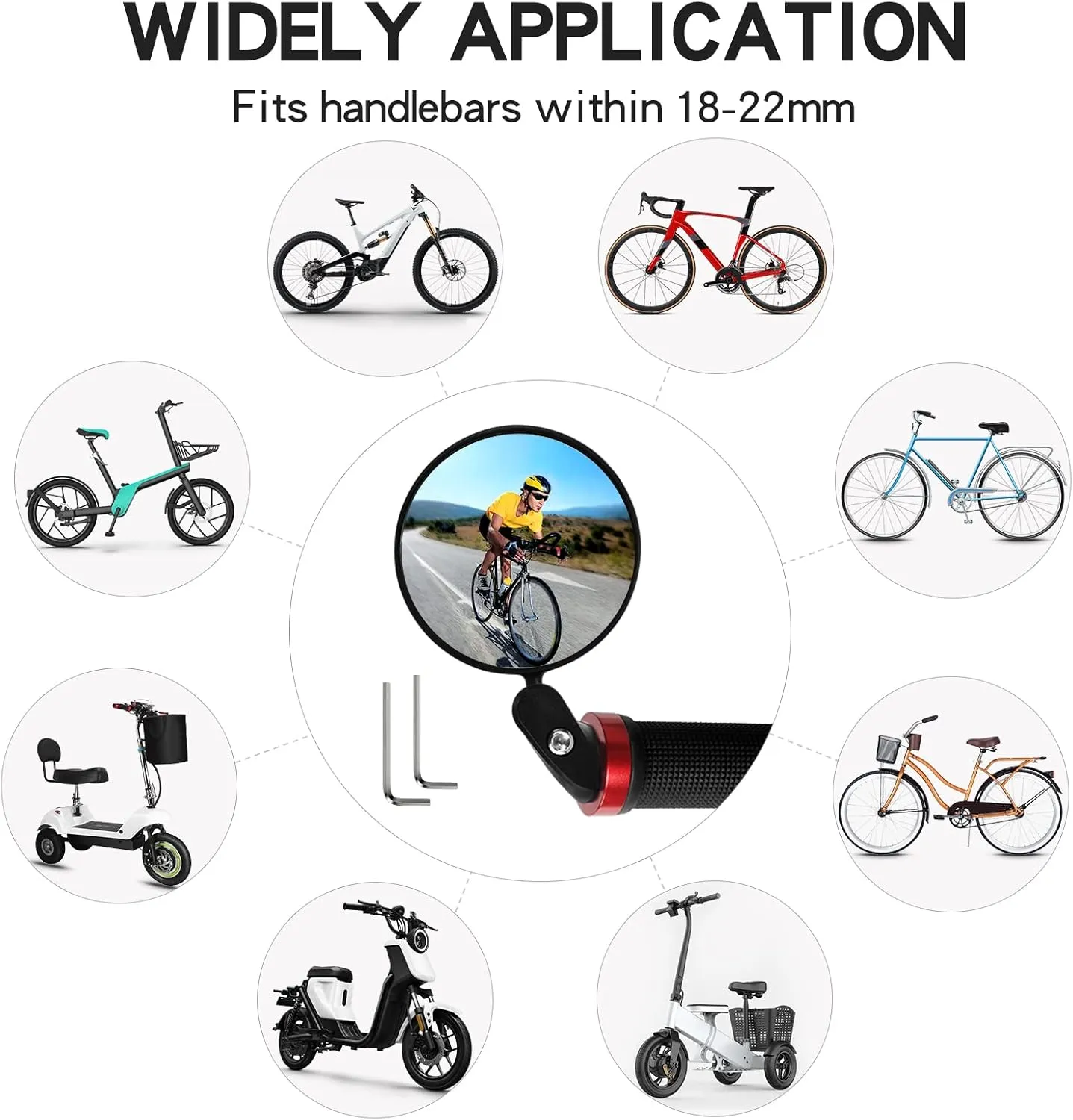 Bike Mirror 2Pcs 360 Rotatable HD Bicycle Handlebar Rearview Mirrors, Adjustable Bike Bar End Mirror for Electric MTB Mountain Road Bikes Cycling