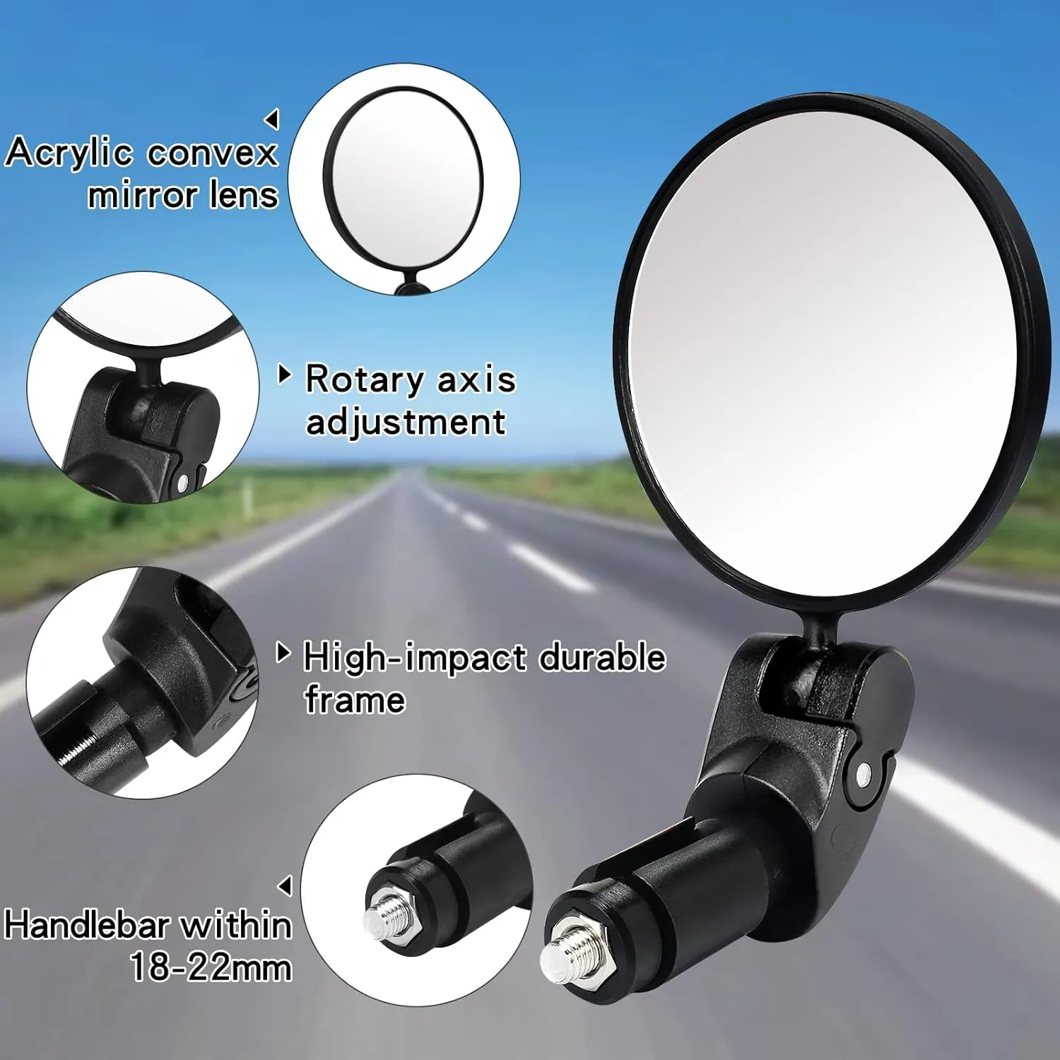 Bike Mirror 2Pcs 360 Rotatable HD Bicycle Handlebar Rearview Mirrors, Adjustable Bike Bar End Mirror for Electric MTB Mountain Road Bikes Cycling