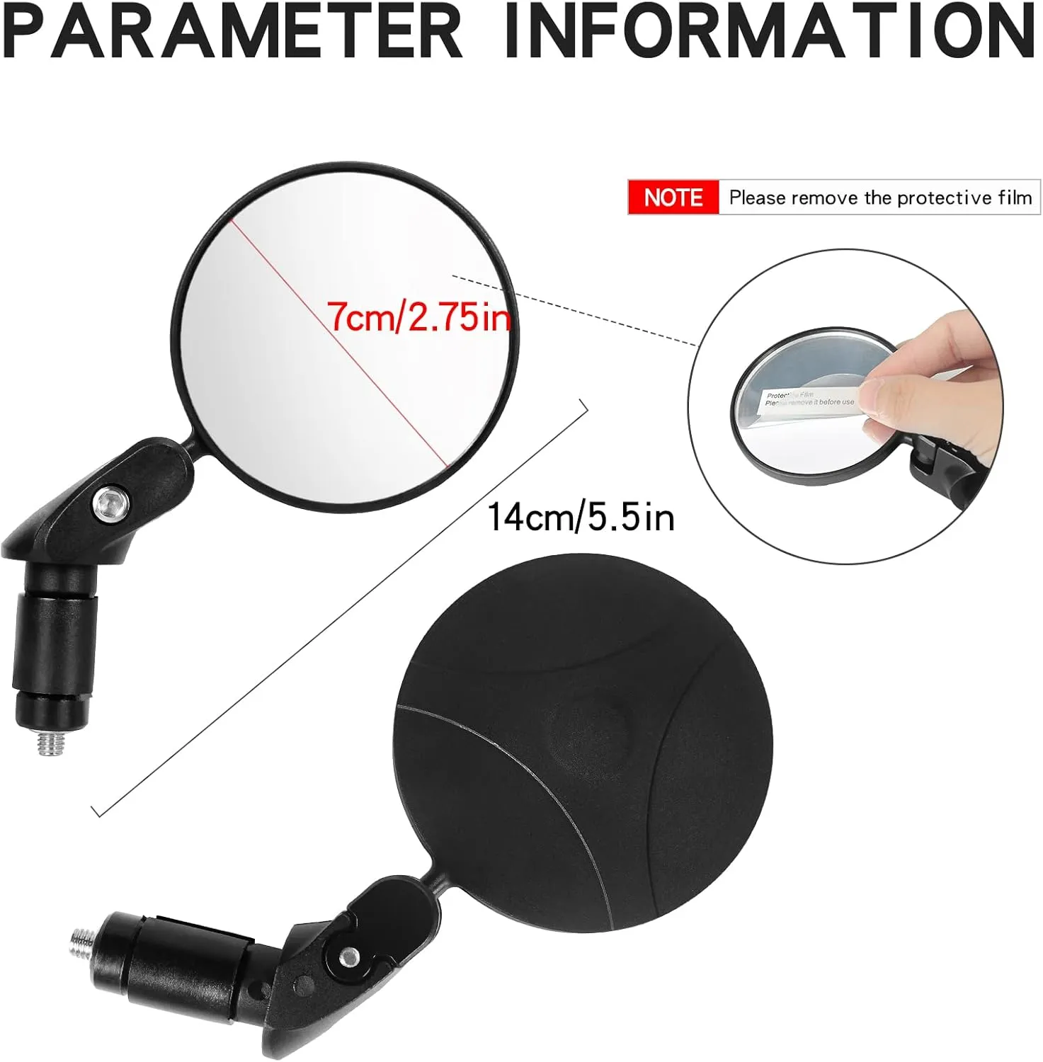 Bike Mirror 2Pcs 360 Rotatable HD Bicycle Handlebar Rearview Mirrors, Adjustable Bike Bar End Mirror for Electric MTB Mountain Road Bikes Cycling