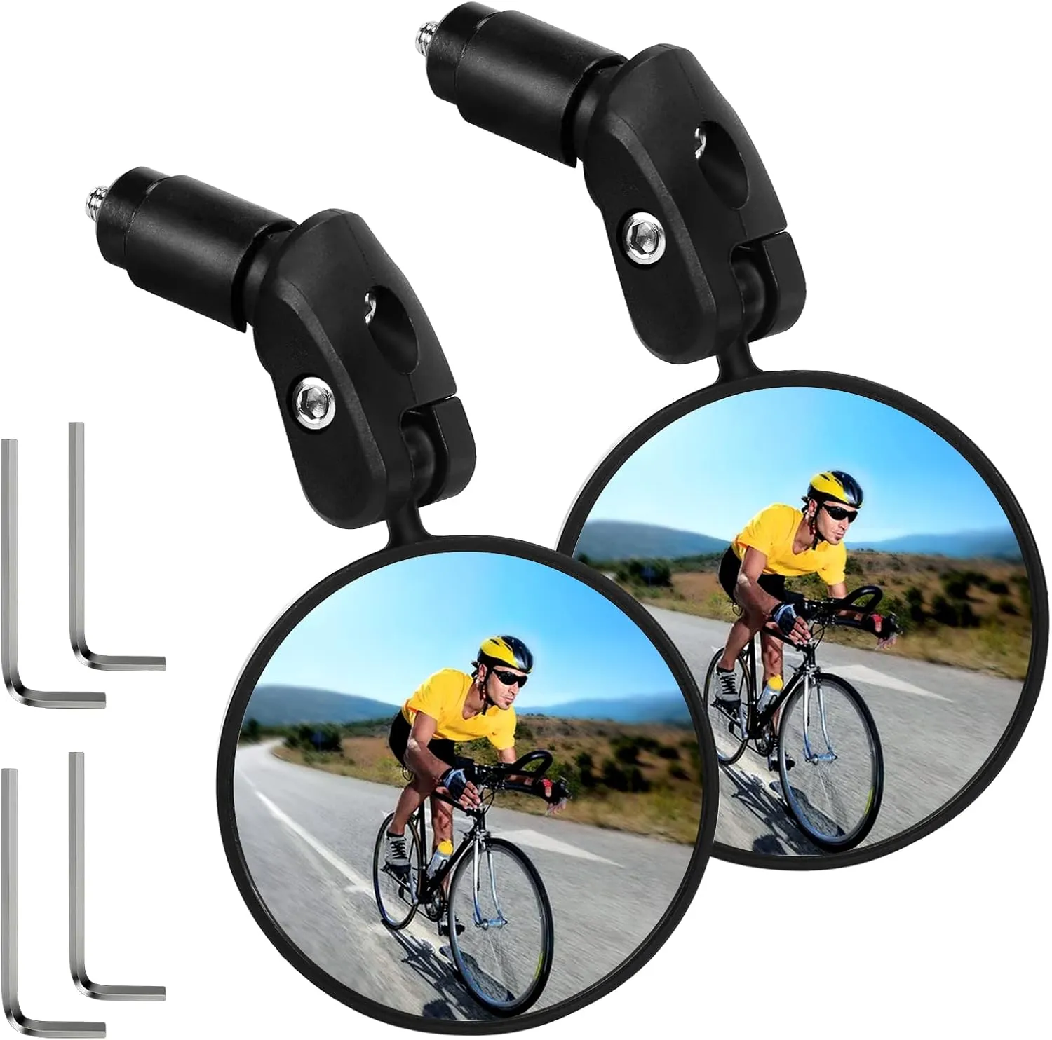 Bike Mirror 2Pcs 360 Rotatable HD Bicycle Handlebar Rearview Mirrors, Adjustable Bike Bar End Mirror for Electric MTB Mountain Road Bikes Cycling