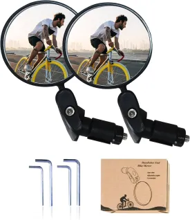 Bike Mirror, Bike Bar End Mirror,Safe Cycling Rearview Mirror,360 Rotation Adjustable Handlebar HD Glass Bicycle Rearview Mirror Universal for Bike Bicycle Electric Bike Motorcycle(Black-2PCS)