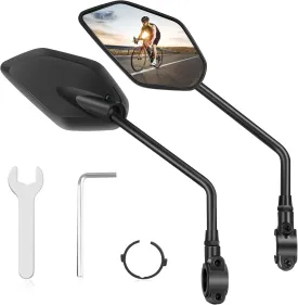 Bike Mirror Handlebar Mount 360 Ajustable, Bike Mirrors for Ebike Bicycle Mirrors for Handlebars with Scratch Resistant Glass, Bike Rear View Mirror Long Stem for Scooter, Motorcycle, Bike Accessory