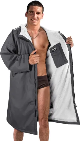 Catalonia Swim Parka for Men Women, Oversized Waterproof Surf Jacket, Warm Sherpa Lined Coat, Changing Poncho Robe