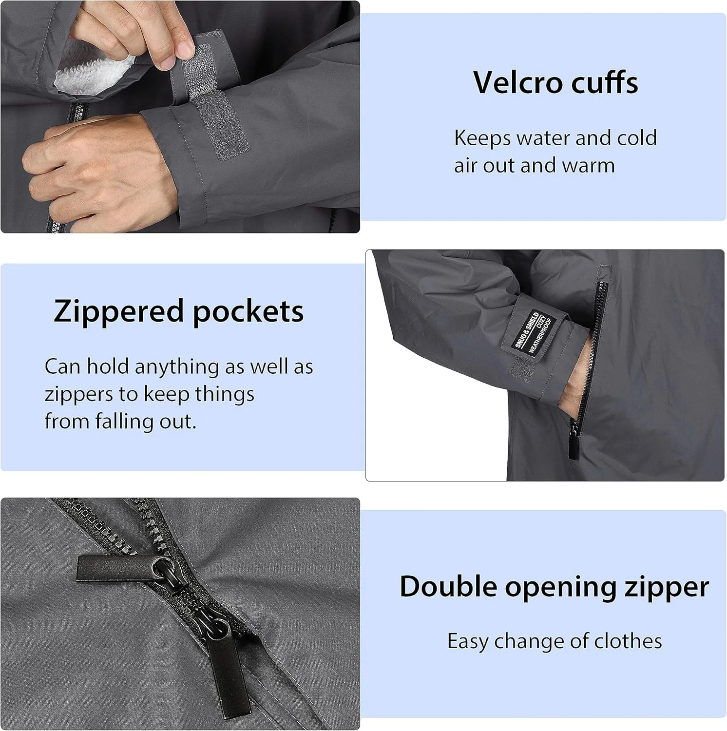 Catalonia Swim Parka for Men Women, Oversized Waterproof Surf Jacket, Warm Sherpa Lined Coat, Changing Poncho Robe