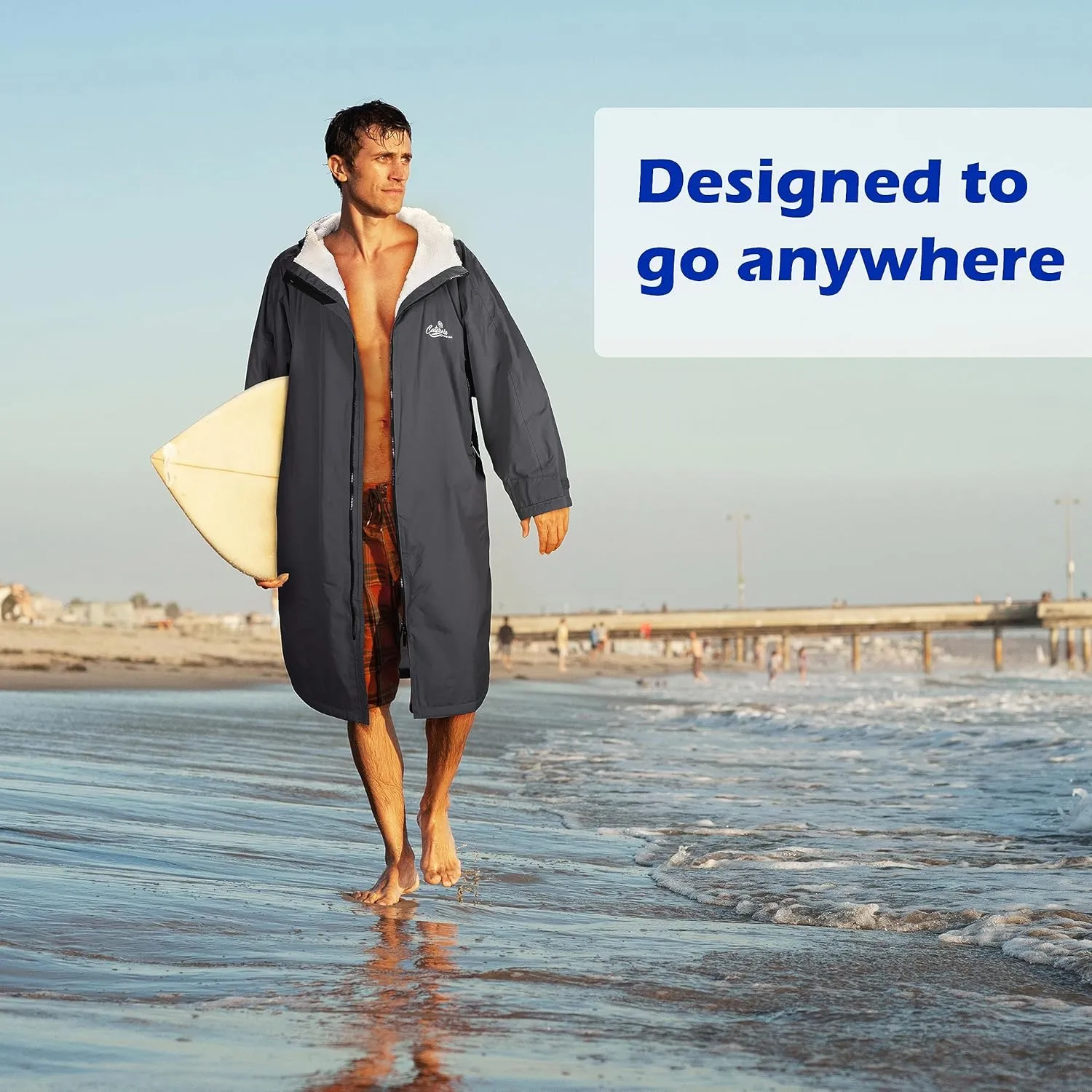 Catalonia Swim Parka for Men Women, Oversized Waterproof Surf Jacket, Warm Sherpa Lined Coat, Changing Poncho Robe