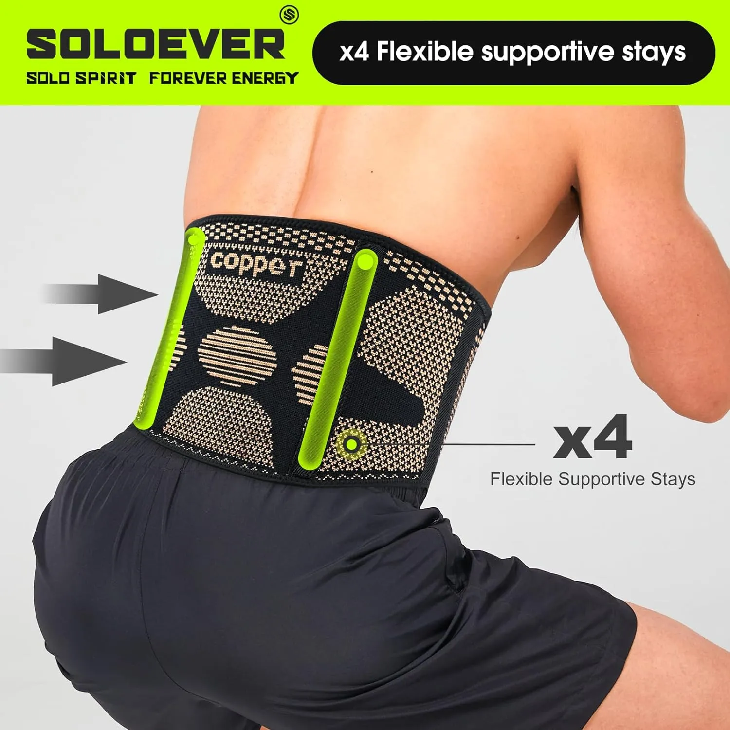 Copper Back Braces for Lower Back Pain, Breathable Lumbar Support Belt for Men and Women, Lower Back Brace for Herniated Disc, Sciatica, Scoliosis, Heavy Lifting (Black, Large)