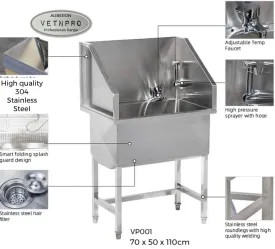 Dog Bath Tub Free Standing Pro Range & Home Small 70x50x110cm 304 SS