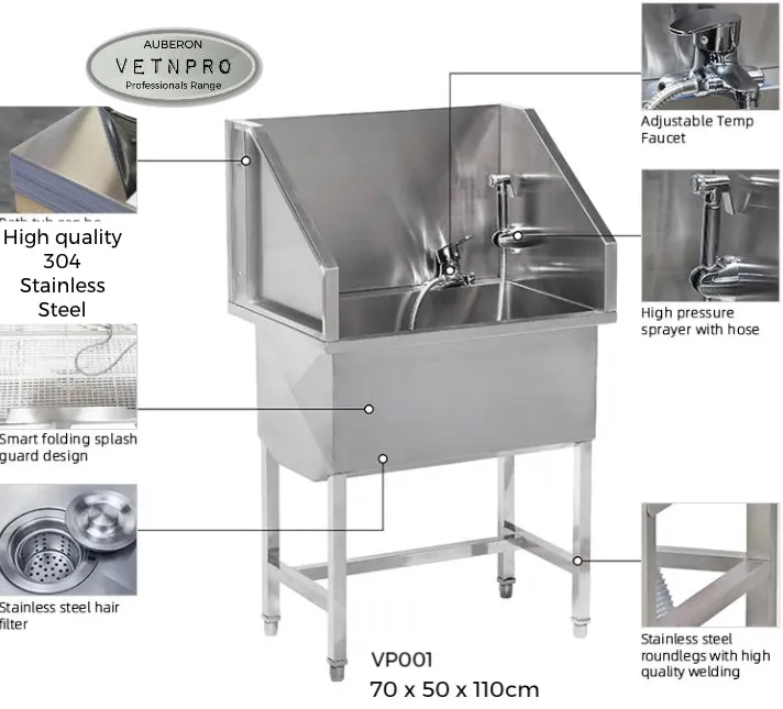 Dog Bath Tub Free Standing Pro Range & Home Small 70x50x110cm 304 SS