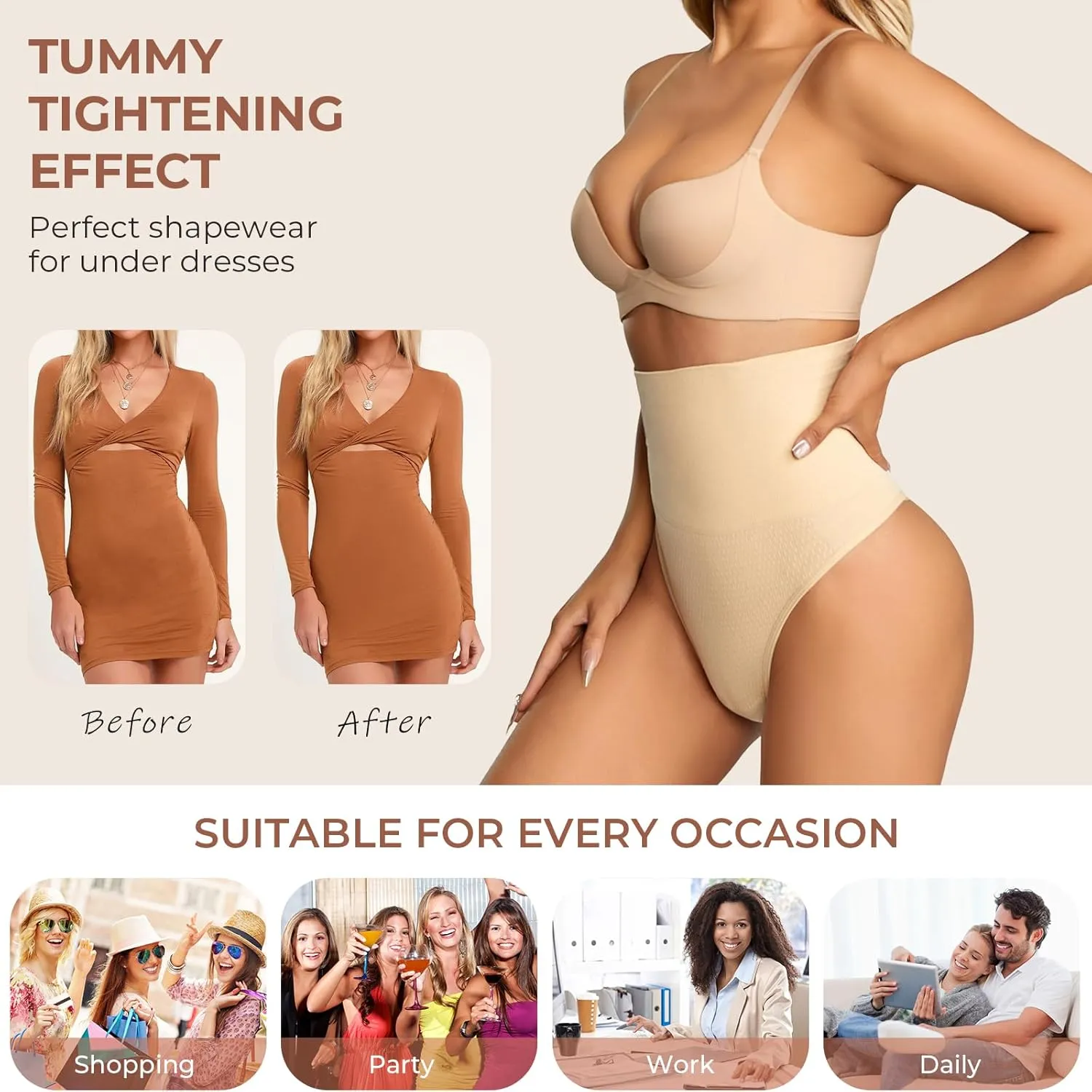 Dulchany Thong Shapewear Tummy Control Underwear for Women Seamless Body Shaper Panties