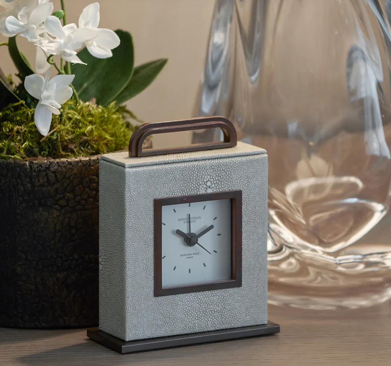 Ecru Faux Shagreen Clock