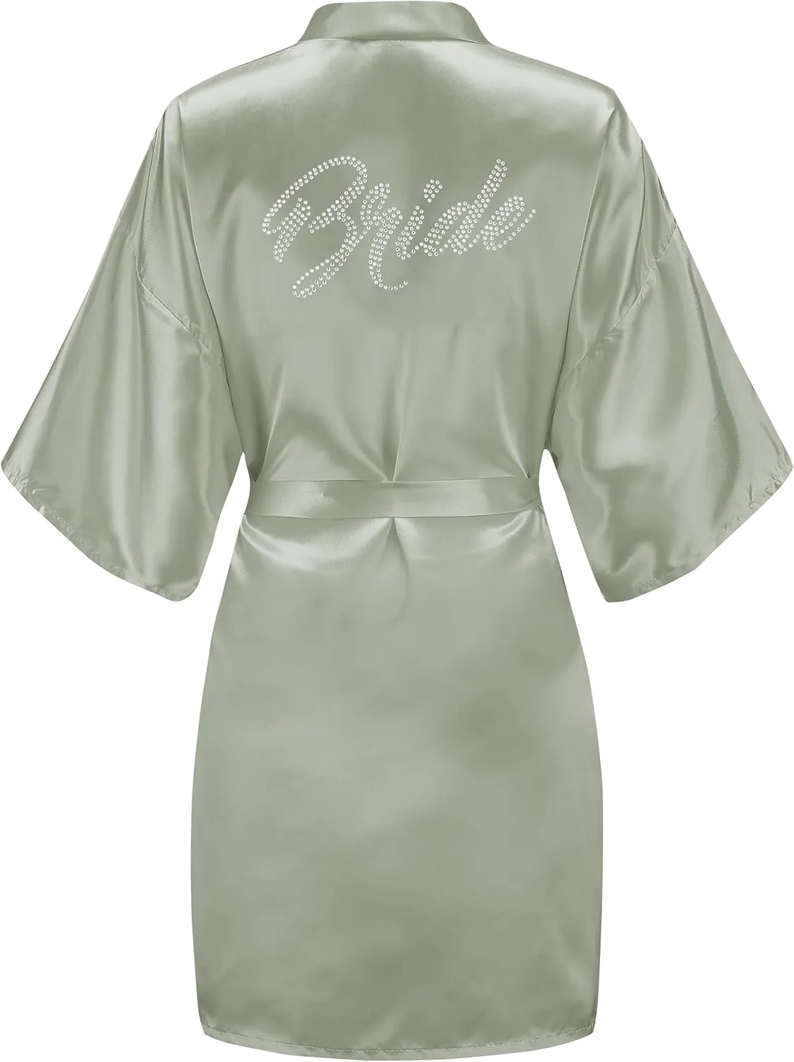EPLAZA Women's One Size Silver Rhinestones Bride Bridesmaid Short Satin Robes for Wedding Party Getting Ready