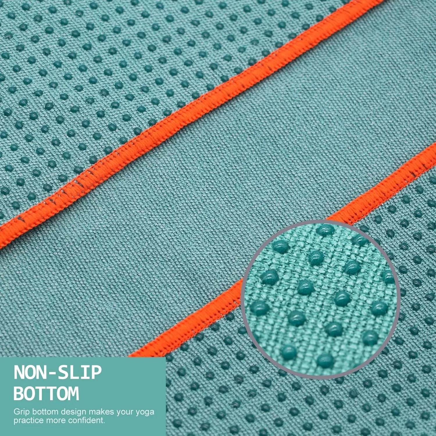Eunzel Hot Yoga Towel - Microfiber Non Slip Yoga Mat Towel with Grip Dot Sweat Absorbent Towel for Hot Yoga, Pilates and Fitness 72" x 24", Dark Cyan/Orange