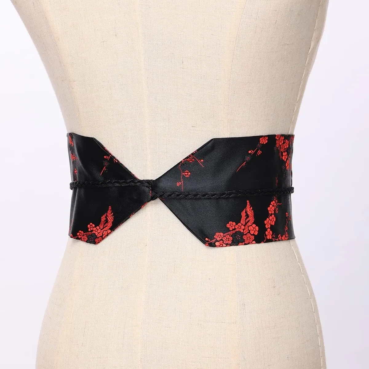 FAD-4U Womens Kimono Obi Belt Japanese Style Embroidered Wide Waistband Girdle with Tassel Yukata Robe Accessories