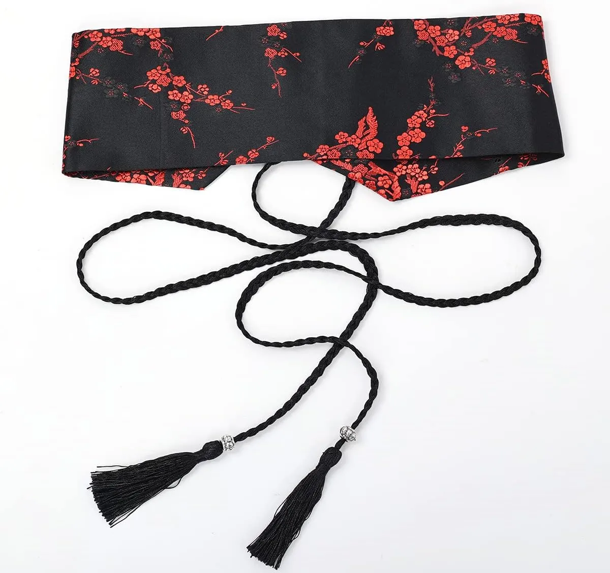 FAD-4U Womens Kimono Obi Belt Japanese Style Embroidered Wide Waistband Girdle with Tassel Yukata Robe Accessories