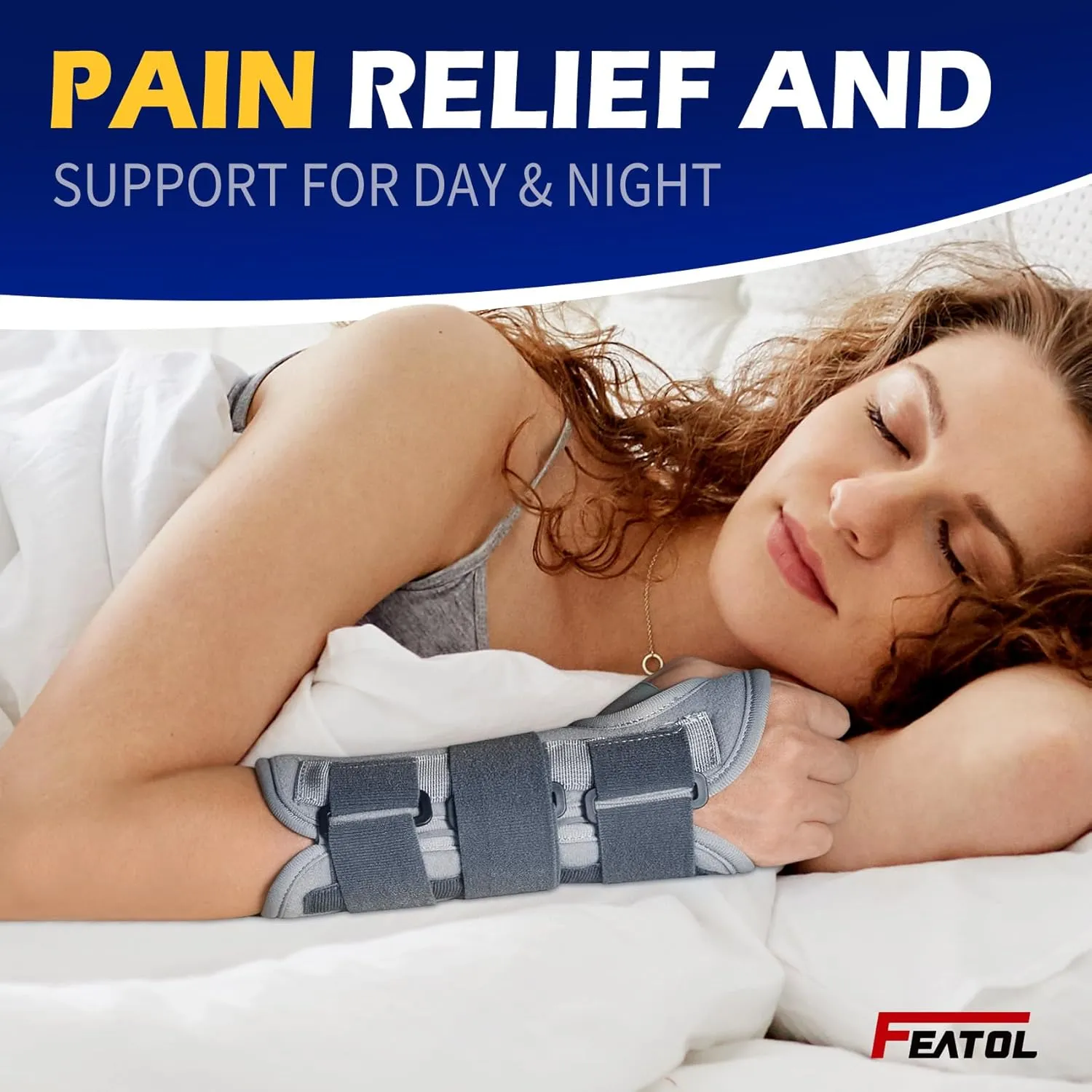 FEATOL Wrist Brace Splint Carpal Tunnel for Women Men, FSA HSA Eligible, Night Wrist Sleep Support Brace, Left Hand, Medium/Large, Pain Relief for Sprain, Arthritis, Tendonitis
