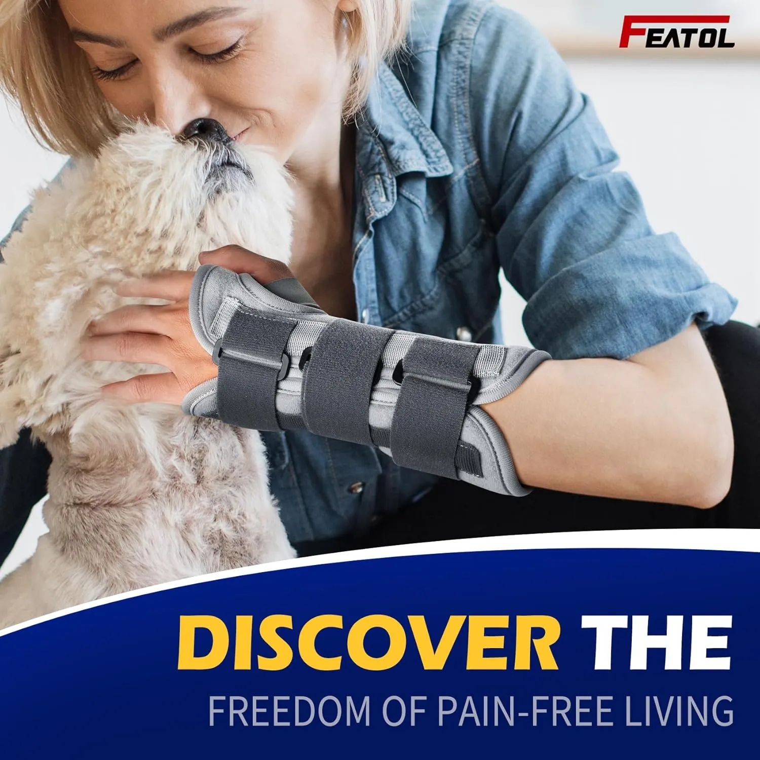 FEATOL Wrist Brace Splint Carpal Tunnel for Women Men, FSA HSA Eligible, Night Wrist Sleep Support Brace, Left Hand, Medium/Large, Pain Relief for Sprain, Arthritis, Tendonitis