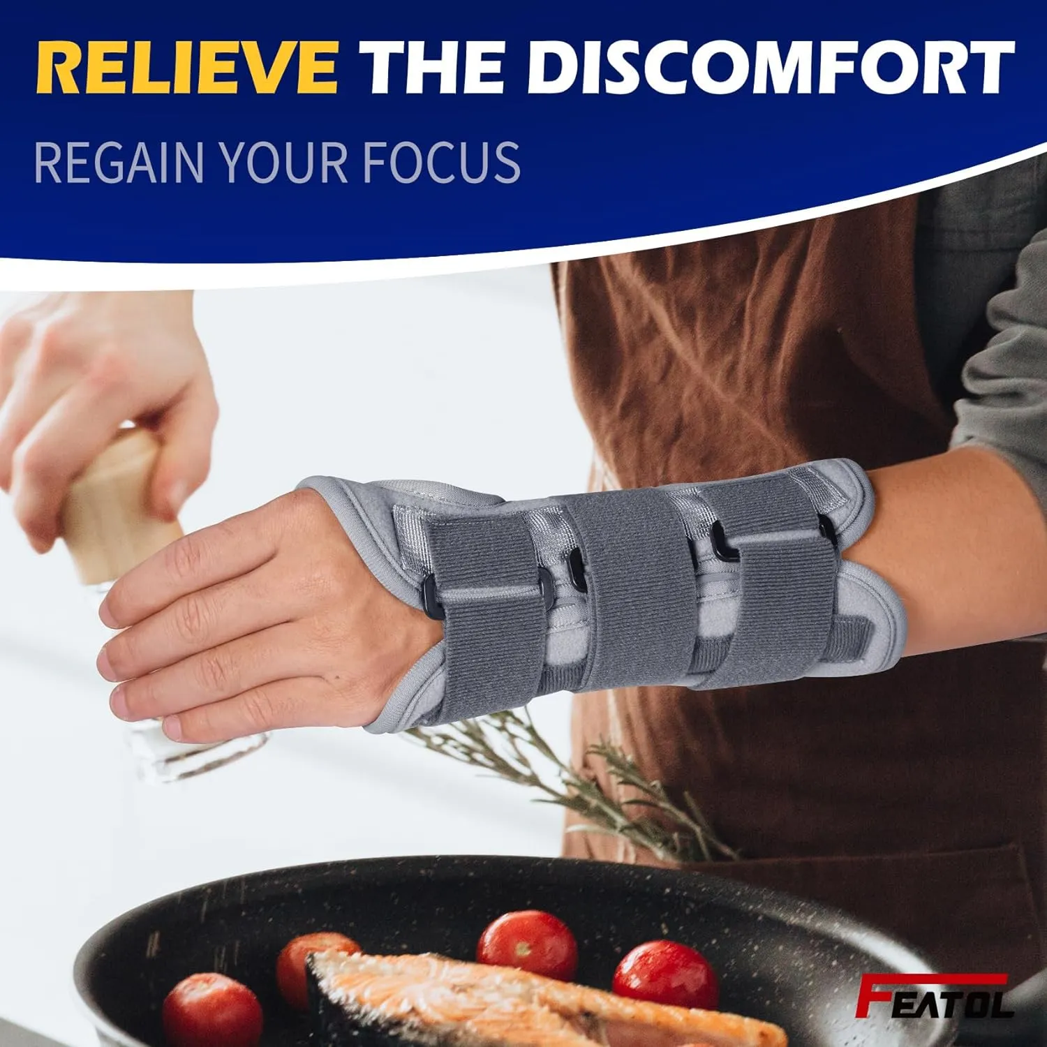 FEATOL Wrist Brace Splint Carpal Tunnel for Women Men, FSA HSA Eligible, Night Wrist Sleep Support Brace, Left Hand, Medium/Large, Pain Relief for Sprain, Arthritis, Tendonitis