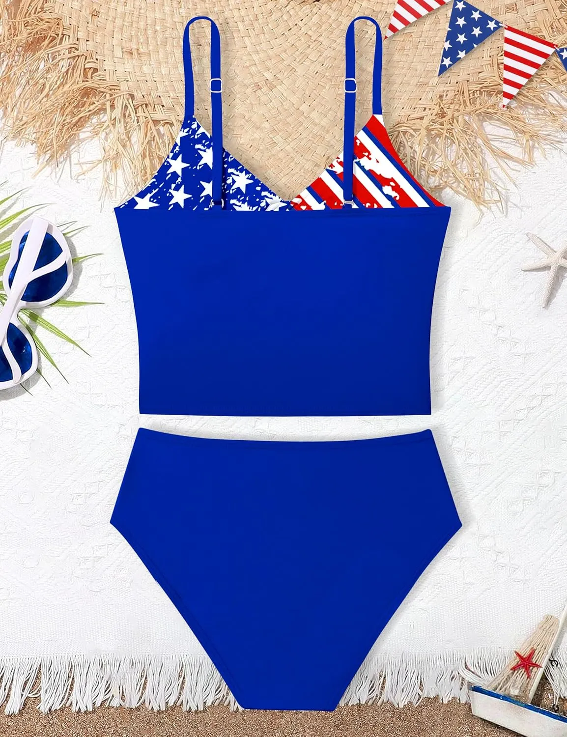 Girls Swimsuit Color Block Girls Bathing Suit Twist Tankini Set Two Piece Girl Swimwear Bikini Set for 9-16 Years