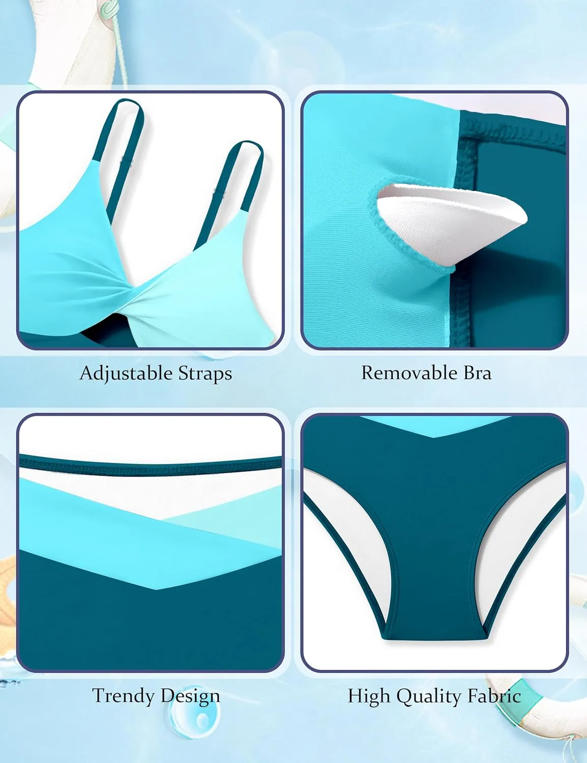 Girls Swimsuit Color Block Girls Bathing Suit Twist Tankini Set Two Piece Girl Swimwear Bikini Set for 9-16 Years