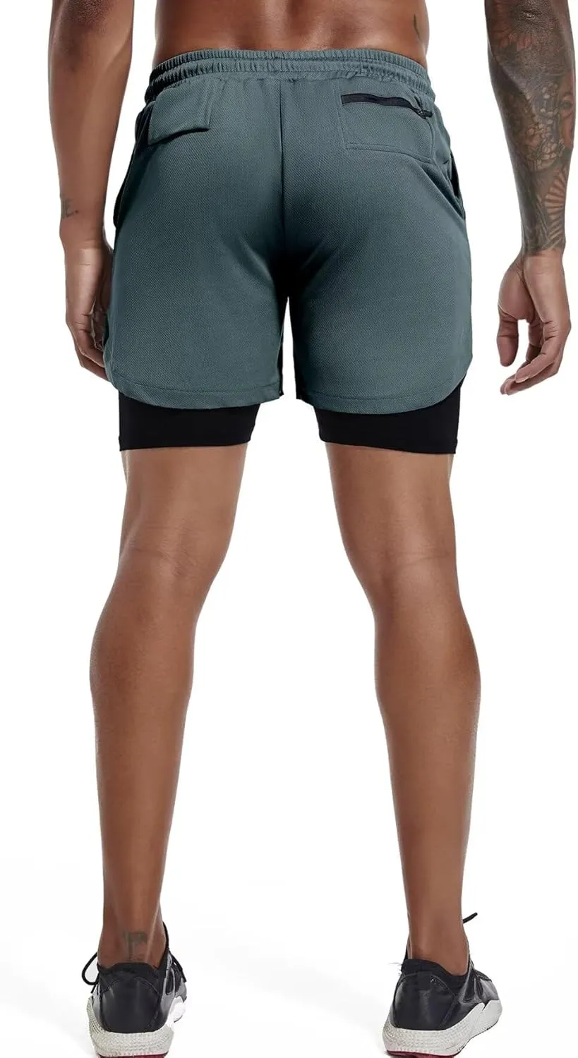GYMELITE Men's 2 in 1 Workout Running Shorts 7" Gym Yoga Active Sports Shorts Lightweight Training with Phone Pockets