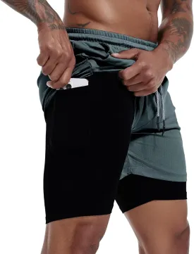 GYMELITE Men's 2 in 1 Workout Running Shorts 7" Gym Yoga Active Sports Shorts Lightweight Training with Phone Pockets