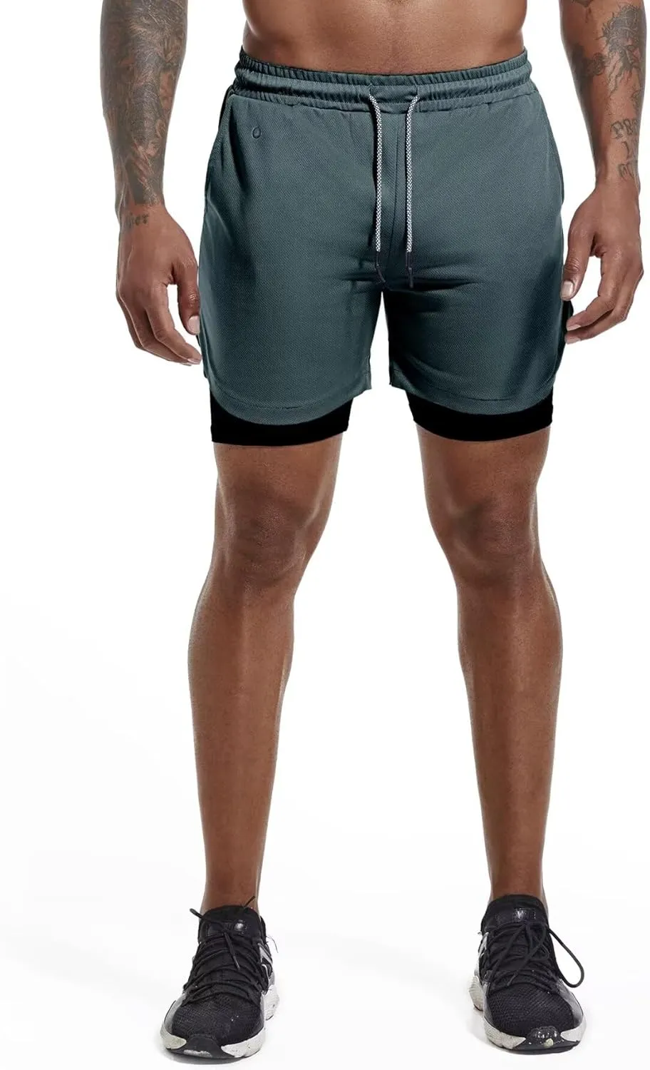 GYMELITE Men's 2 in 1 Workout Running Shorts 7" Gym Yoga Active Sports Shorts Lightweight Training with Phone Pockets