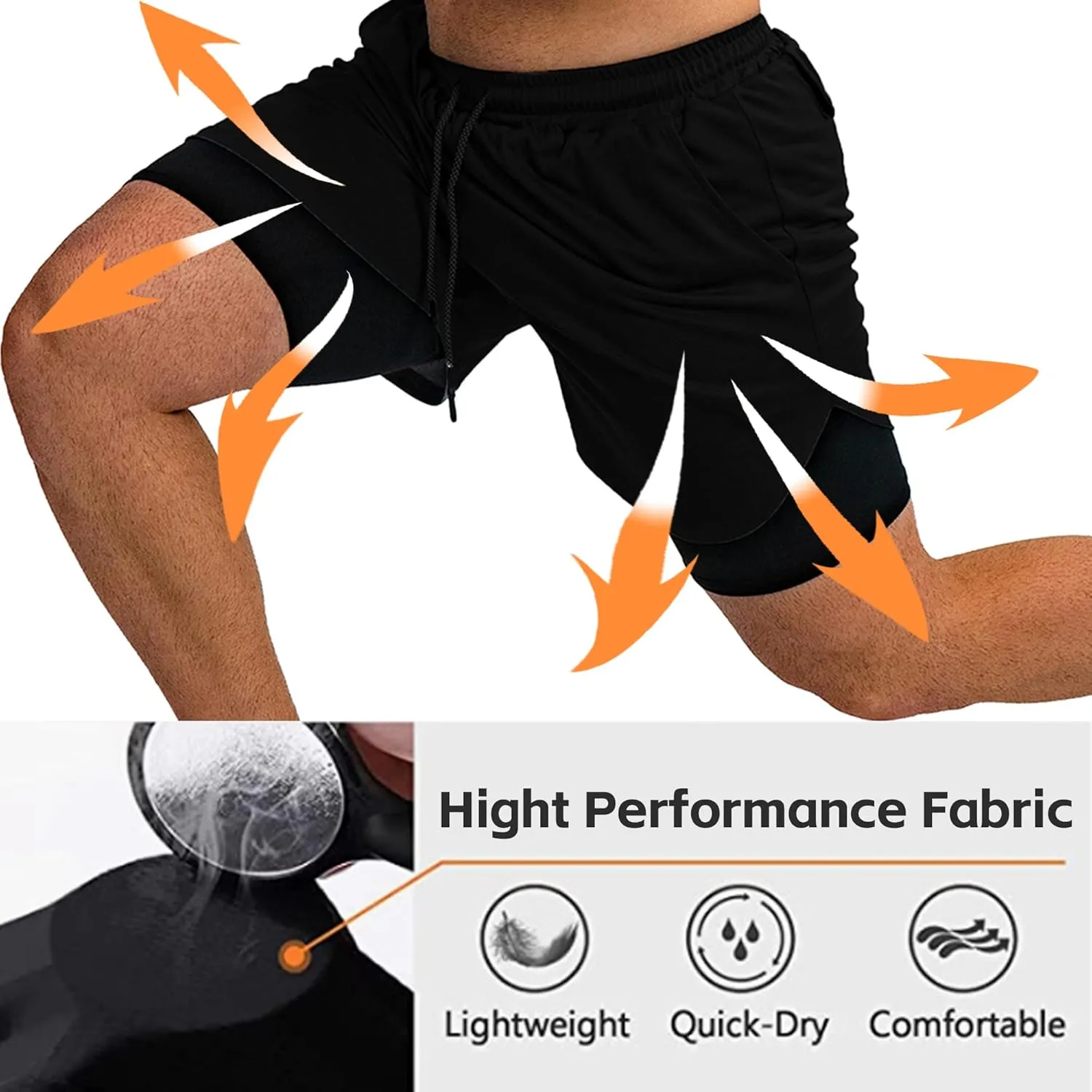 GYMELITE Men's 2 in 1 Workout Running Shorts 7" Gym Yoga Active Sports Shorts Lightweight Training with Phone Pockets