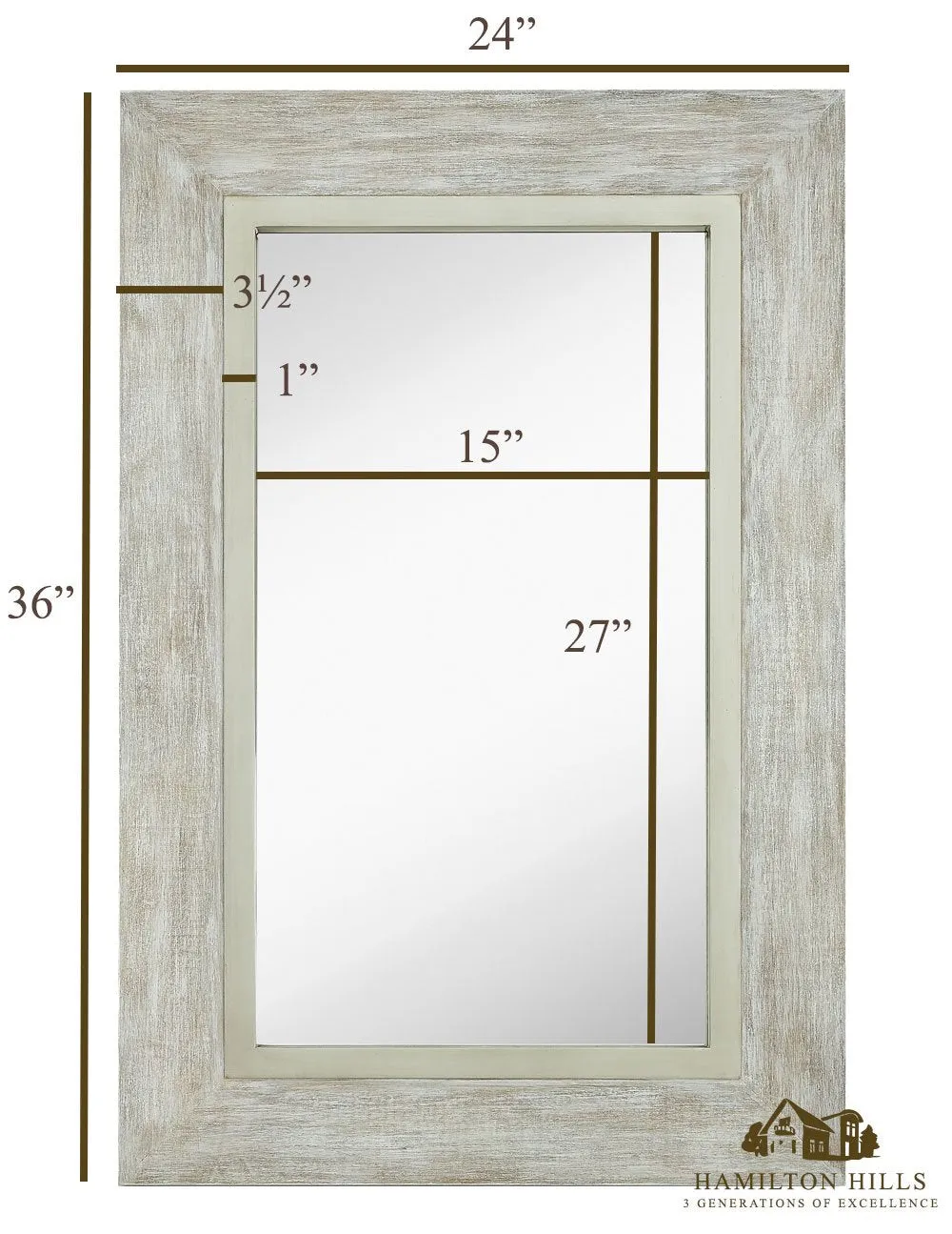 Large White Washed Framed Mirror | Beach Distressed Frame | Solid Glass Wall Mirror
