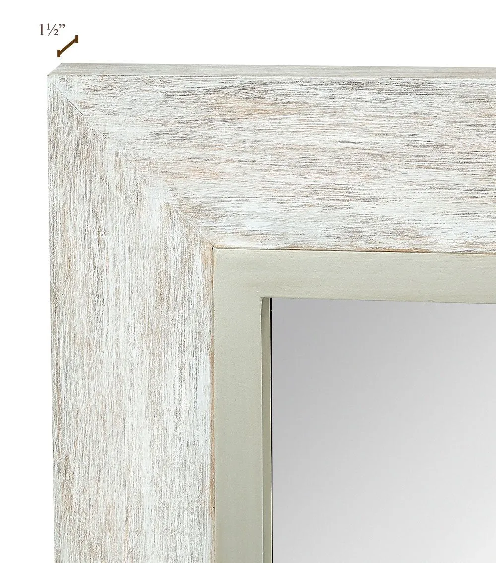 Large White Washed Framed Mirror | Beach Distressed Frame | Solid Glass Wall Mirror