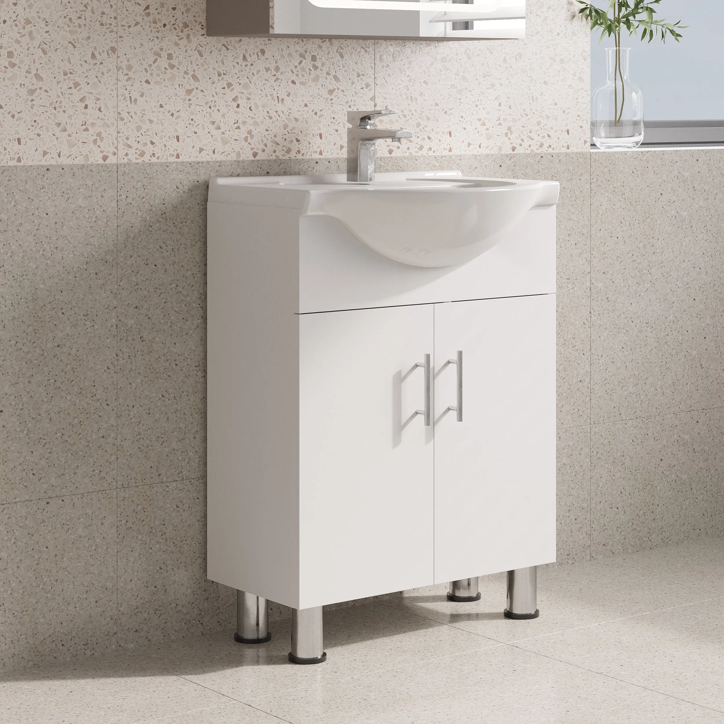 Lilly 24" W x 18" D x 34" H Euro-Style Vanity in White with Ceramic Vanity Top