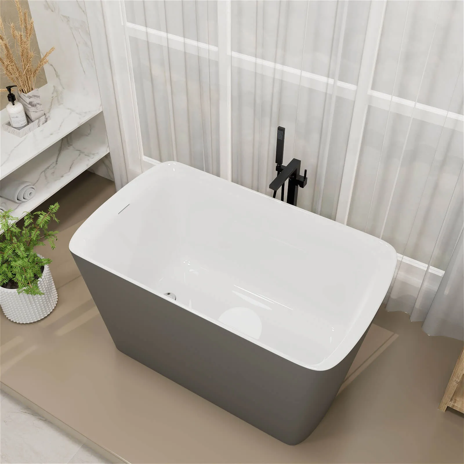 Mokleba 47'' Acrylic Small Freestanding Tub Modern Japanese Soaking Bathtub