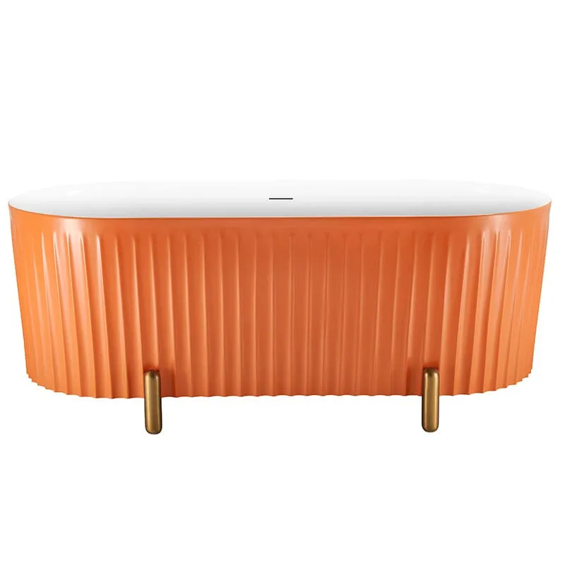 Mokleba 67'' Oval Acrylic Fluted Freestanding Soaking Bathtub with Feet