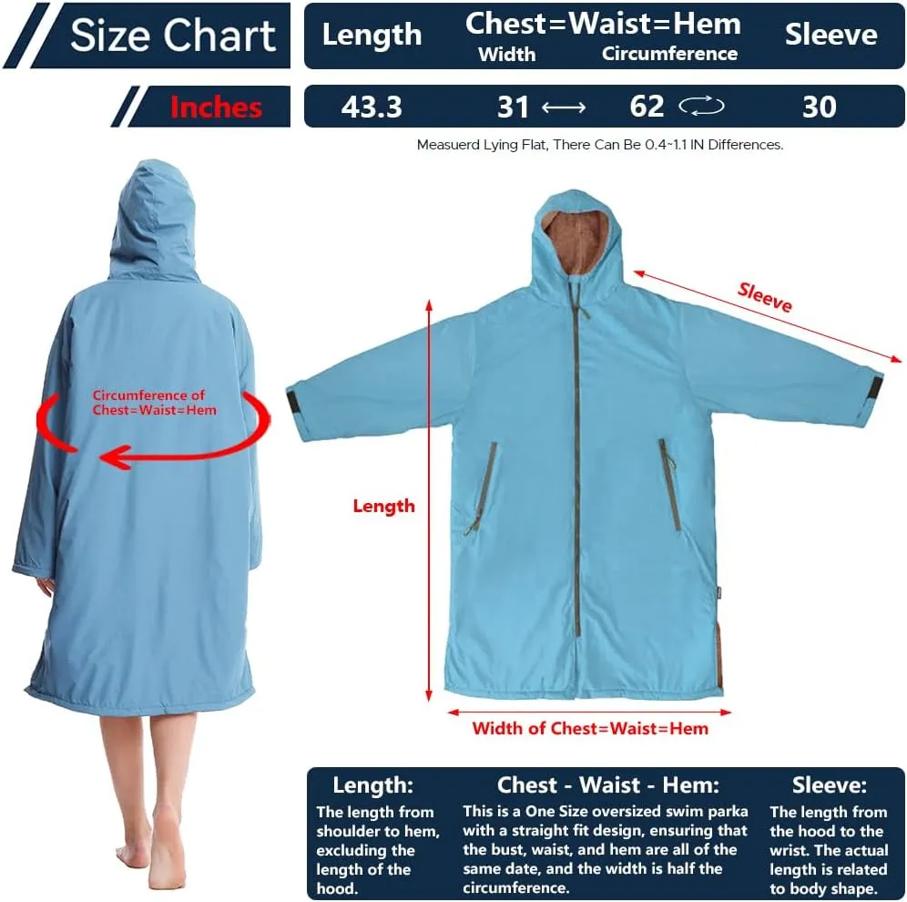 Oksun Waterproof Swim Parka, Windproof Surf Poncho Warm Coat, Recycled Fabric Water Resistent Oversized Sherpa Lining Jacket