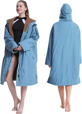 Oksun Waterproof Swim Parka, Windproof Surf Poncho Warm Coat, Recycled Fabric Water Resistent Oversized Sherpa Lining Jacket
