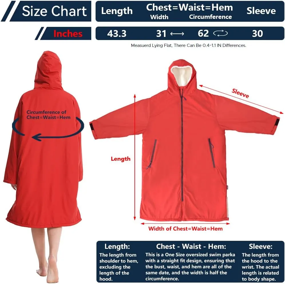 Oksun Waterproof Swim Parka, Windproof Surf Poncho Warm Coat, Recycled Fabric Water Resistent Oversized Sherpa Lining Jacket