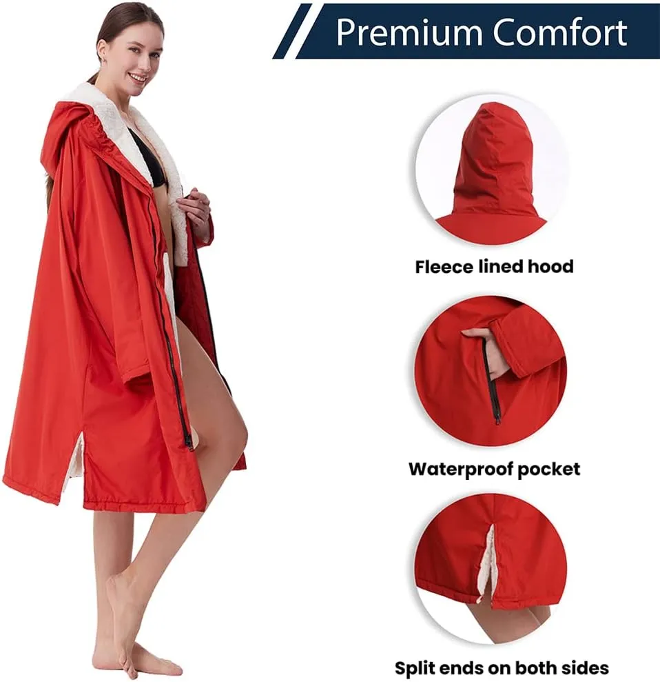 Oksun Waterproof Swim Parka, Windproof Surf Poncho Warm Coat, Recycled Fabric Water Resistent Oversized Sherpa Lining Jacket