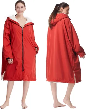 Oksun Waterproof Swim Parka, Windproof Surf Poncho Warm Coat, Recycled Fabric Water Resistent Oversized Sherpa Lining Jacket