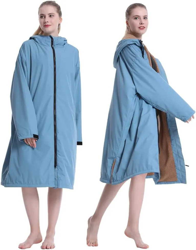 Oksun Waterproof Swim Parka, Windproof Surf Poncho Warm Coat, Recycled Fabric Water Resistent Oversized Sherpa Lining Jacket